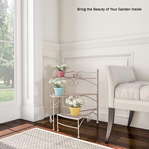Pure Garden 50-Lg1161 Plant Stand – 3-Tier Indoor Or Outdoor Folding Spiral Stair Wrought Iron Home And Garden Display With Staggered Shelves (Antique White) #TOP5