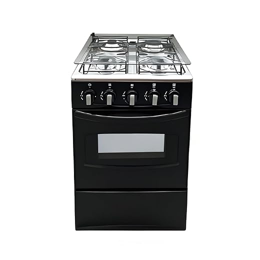 20" Freestanding Gas Range Oven - Equipped with 4 coil burners and Gas Stove with stainless steel oven (Black: Manual ignition)