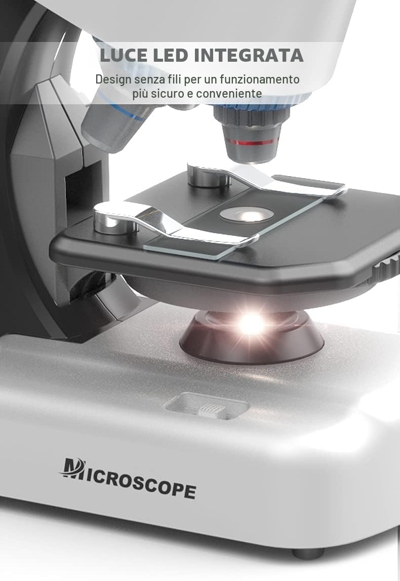 STEM Microscopio per bambini Studente Principiante per Bambini Microscopi Scientifico kit Monoculari 40X- 1200X con di Scienze Educative 6+Anni