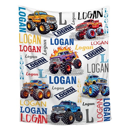 Trucks Custom Name Blanket Personalized Baby Blanket with Name for Boy Girl, Super Soft Truck Car Customized Receiving Blanket, Truck Gift for Birthday Christmas Halloween Newborn Shower 40