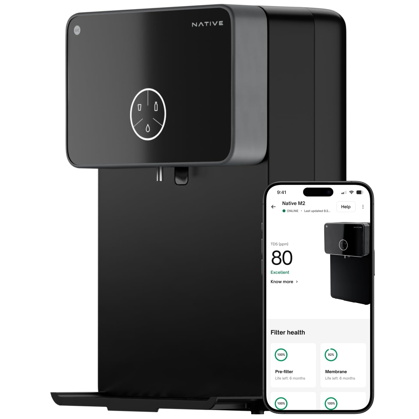 Urban Company Native M2 Water Purifier | Needs No Service for 2 Years | RO+UV+Copper+Alkaline |10-Stage Purifier | 4-in-1 Health Booster | Smart IoT Features | 8L Capacity | 2 Year Warranty