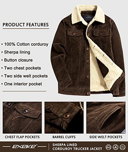 EXEKE Men's Corduroy Jacket Sherpa Lined Trucker Jacket Thickened Thermal Winter Jacket4