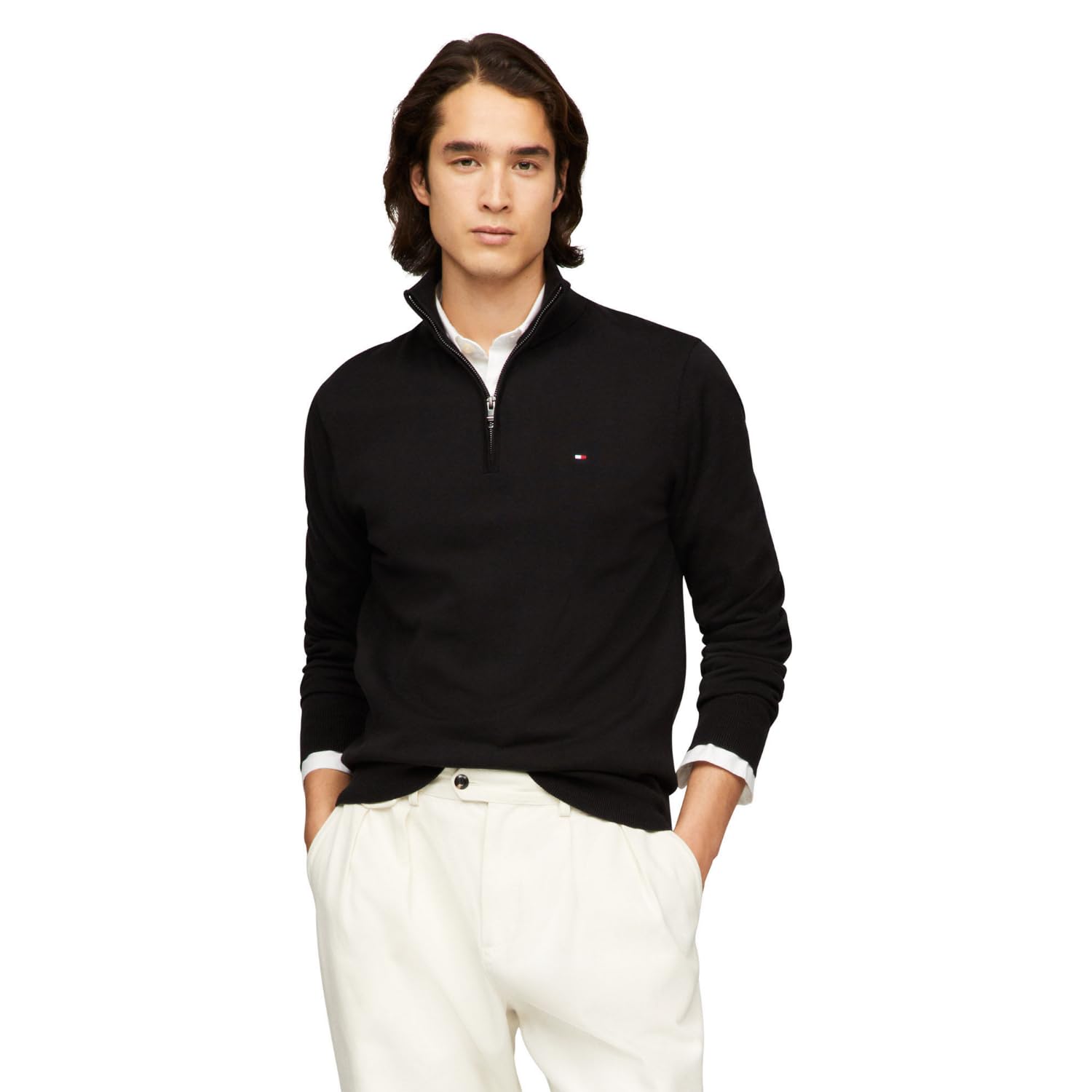 Tommy Hilfiger Men's Black Lightweight Pullover Quarter Zip Sweater, Xxl