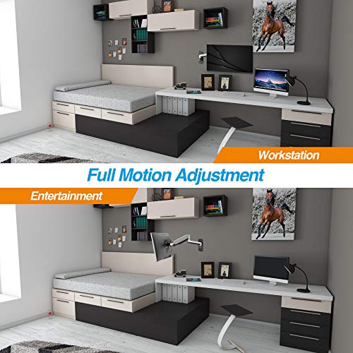 Image of AVLT Single 17.6 Lbs Monitor Wall Mount - Mounts Ultrawide Monitor On Extra Long Full Motion Adjustable Arm - Organize Your Work Surface With Ergonomic Viewing Angle Vesa Mount | Supports flat /curved /ultrawide screens up to 19.8 lbs. Smooth gas spring control, VESA 75x75 /100x100 and clean cable routing
