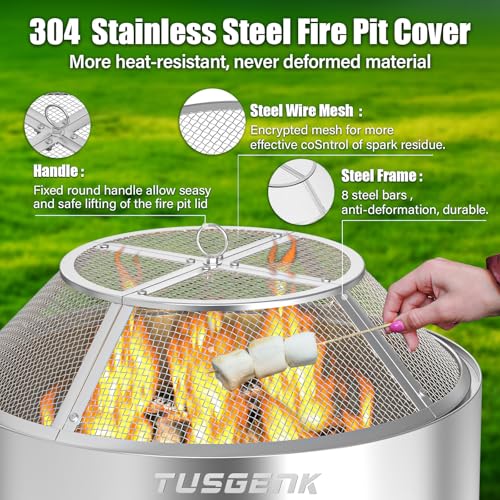 Image of Fire Pit Spark Screen for Solo Stove Range Accessories, 15 Inch Range Shield for Solo Stove Accessories, 304 Stainless Steel Detachable Mesh Fire Pit Spark Protector with Grill Function