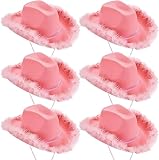 6 Pack Cowboy Hats Feather Brim Cowgirl Hat for Women Girls Cowboy Hats Party Pack