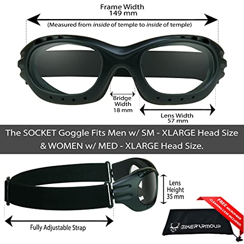Image of Bikershades Motorcycle Safety Riding Goggles Men Women. Polarized Lens, Smoke, Mirrored Blue or Orange, Clear Yellow Lenses