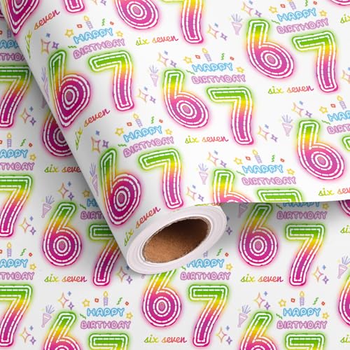 Altarho 67 Birthday Wrapping Paper Roll Colorful Happy Birthday Letters with SIX SEVEN Design for Baby Shower Party Holiday Total 28.5sq.ft