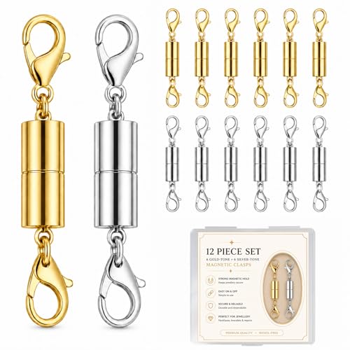 12Pcs Magnetic Necklace Clasps Labstor for Jewellery Making Magnet Extender Clasps for Bracelet Necklaces Anklet Chain Fasteners Clasps for Gifts DIY Anniversary Gold & Silver
