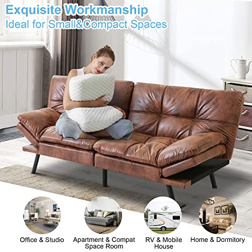 Opoiar Futon Sofa Bed Modern, Memory Foam Futon Sofa Bed Couch Sleeper Convertible Futon Couch, Memory Foam Couch Convertible Loveseat For Living Room, Apartment, Studio, Brown #TOP3
