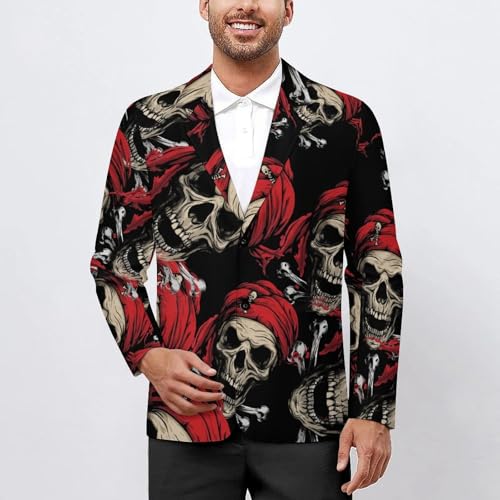 Jolly Roger Piratees Skull Mens Casual Blazer Button Suit Jacket Lightweight Sport Coat for Work Business2