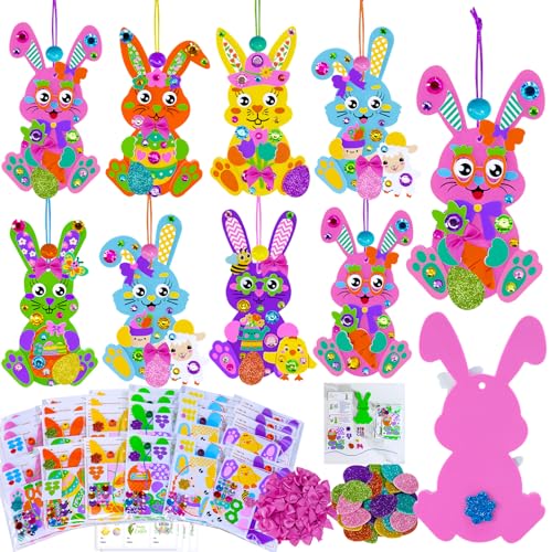 Winlyn 24 Sets Easter Bunny Crafts Kits DIY Bunny Ornaments Decorations Assorted Rabbit Foam Stickers Arts and Crafts for Kids Spring Home Classroom Activities Party Favors Art Project