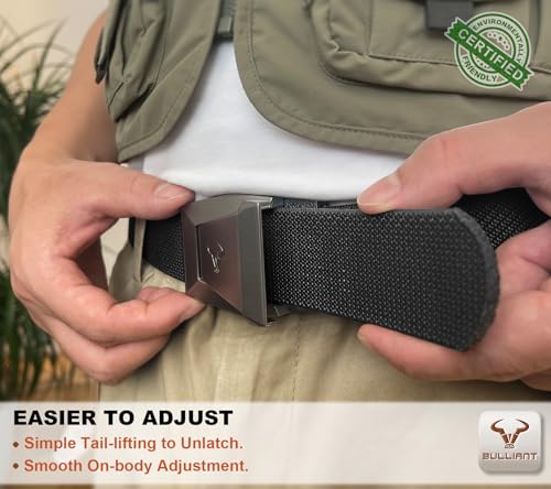 Image of BULLIANT 2-Pack Men Stretch Tactical Web Belt-Trimmable 1.5 inch-Adjustable Fit | Smooth Sliding | Adjustable for Precise Fit | Tailored Size | Rugged Nylon for Heavy Duty, hiking, Hunting
