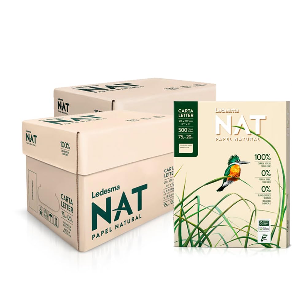 Natural A4 Printer Paper, 10 Reams (5000 Sheets) 75gsm Multi-Purpose Eco-Friendly Copier Paper, Bleach Free, Tree Free, Carbon Footprint Certified, Budget-Friendly Printing Paper