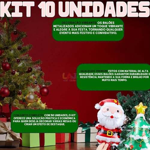 Kit 10 Balão Feliz Natal Pequeno Metalizado Centro De Mesa Natalino