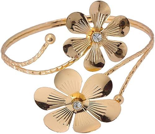 Caiyao Boho Upper Arm Bracelet Cuff Bangle Gold Silver Flower Cuff Bracelets Mental Open Upper Arm Bangle Bracelet Adjustable Armband Jewelry for