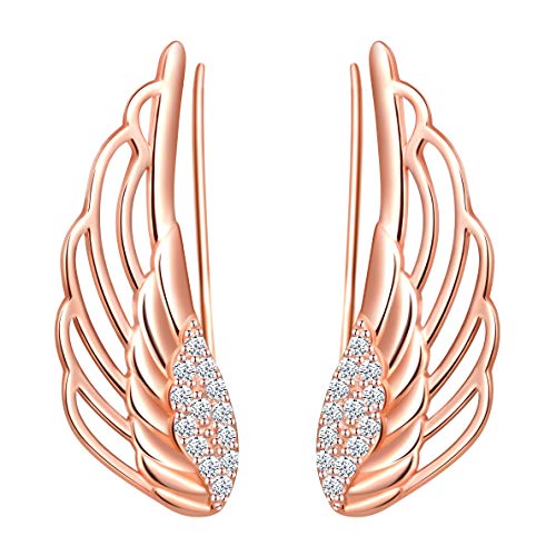 Yumilok Boucles d'oreilles ailes d'ange pour femme fille, en 925 argent plaqué platine, Clip d'oreille zircon, Boucles d'oreilles grimpantes, Cadeau de Noël...