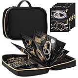KPWEPK Travel Jewelry Organizer - Imitation Leather Travel Jewelry Case with Adjustable Pages, Jewelry Bag for Earrings,Rings,Necklaces,Bracelets-Perfect,Waterproof, Ideal for Trips & Gifts (Black)