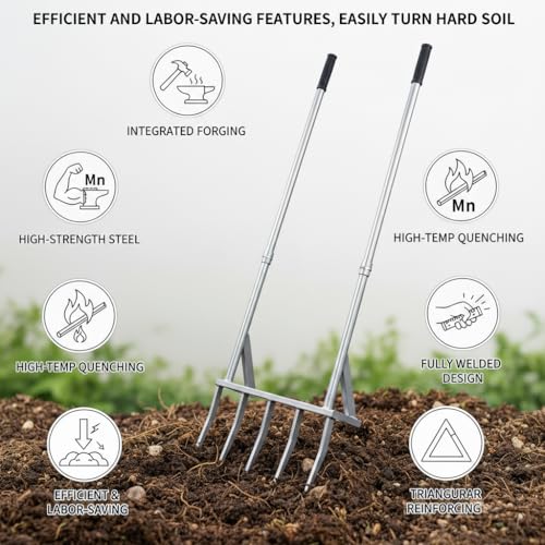 Horquilla de jardín profesional 56 pulg 5 púas acero miniatura 4