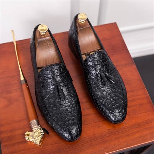 Men's Crocodile Embossed Leather Slip-on Tassel Decor Penny Dress Loafer Shoes Handmade Point Toe Luxury Classic Casual Style Non-Slip Sole for Party Wedding Business Formal Driving2