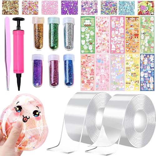 38 Stück Nano Tape Bubbles Set,Doppelseitiges Klebeband DIY Craft Klebeband Blowing Bubble Tape Wiederverwendbar Nano Tape Bubbles mit Pailletten Aufkleber Aufblasbares Luftpolsterband Party Geschenke