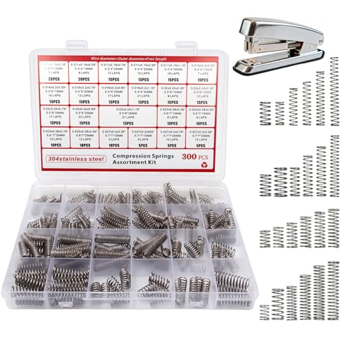 QLK Assortiment de Ressorts de Compression, Lot de 300 Mini Ressorts Mécaniques en Acier Inoxydable 304, Petits Ressorts pour Projets de Réparation DIY, 23...