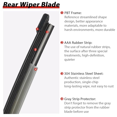 Image of OTUAYAUTO Rear Windshield Wiper Replacement for Audi Q3 2015-2024 Back Wiper Arm and Blade Assembly