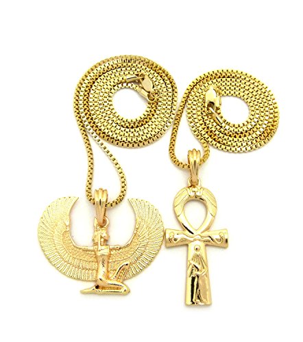 NEW ANKH CROSS & EGYPTIAN GODDESS MAAT PENDANT &24