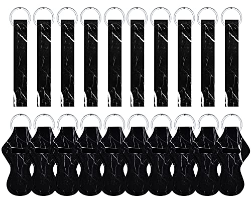 20Pcs Chapstick Holder Keychains Lipstick Holder Keychains for Chapstick Tracker and Safeguard (Marble Black)