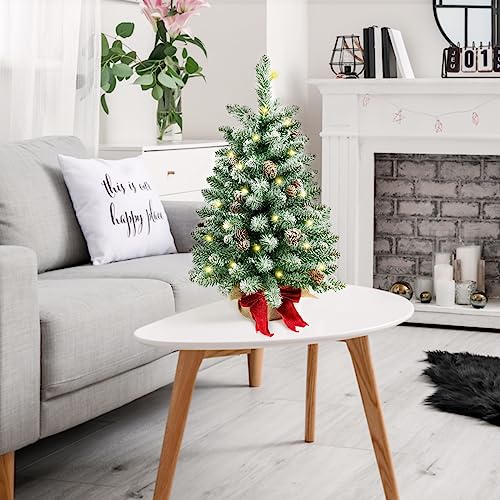 Mini árvores de Natal de 60 cm com base de arco vermelho, 25 luzes LED F5, árvores de Natal artifici