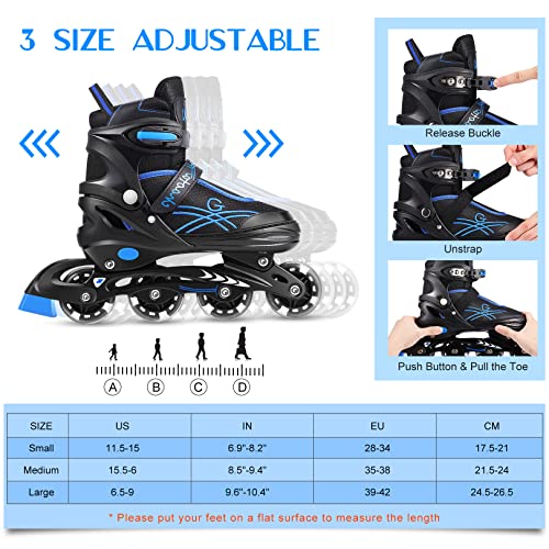 Soldow Adjustable Inline Skates For Women And Men With Full Light Up Wheels, Outdoor Roller Skates For Girls And Boys, Beginner Roller Blades Skates For Kids And Adults (Blue/M) #TOP2