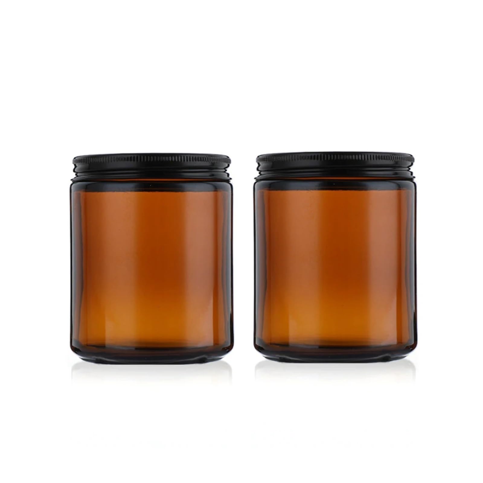 Xinglongs Candle Tin 2-Pack 8oz Amber Glass Jars with Lids & Labels, for Candle Making, Food, Spice Storage(Black Lid)