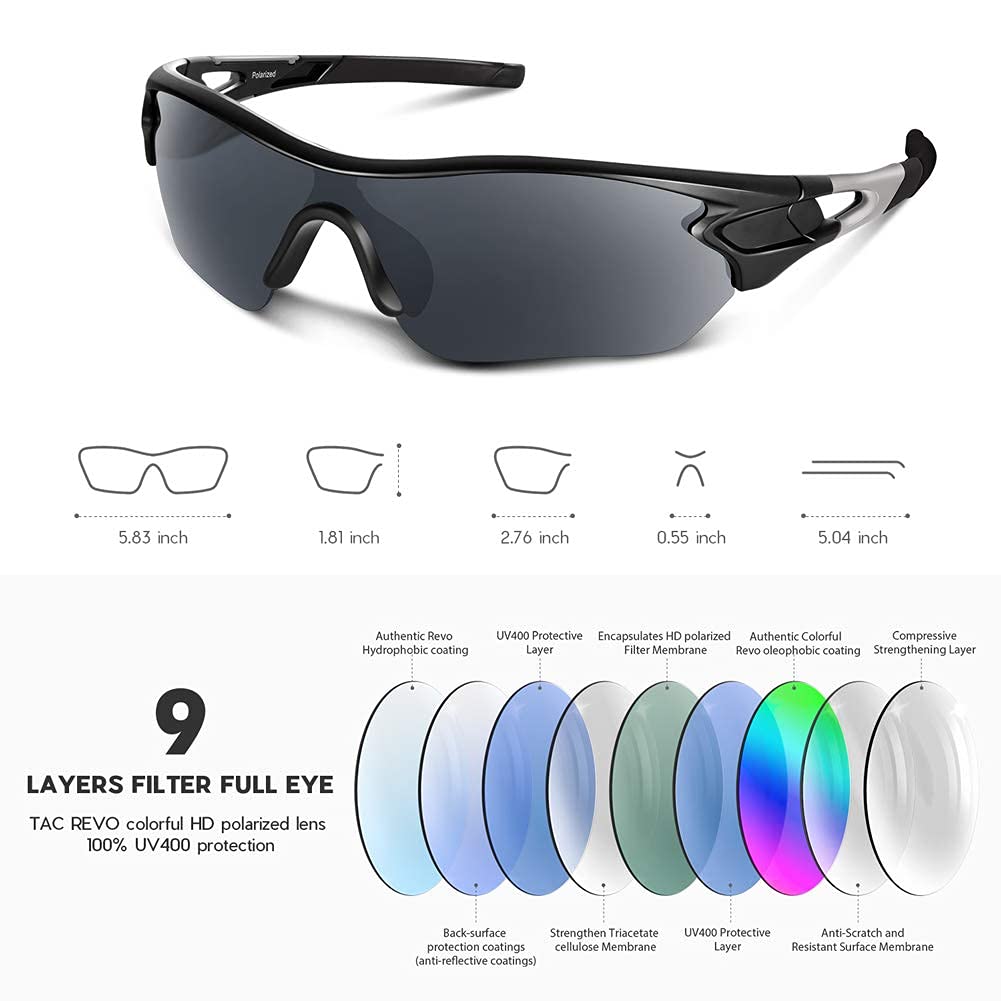 BEACOOL Occhiali da Sole Sportivi Polarizzati Uomo Donna Adolescente Ciclismo Baseball Militare Running Driving Pesca Golf Motocicletta Tac UV400