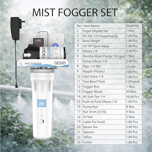 Image of Mist Fogger Kit with High Pressure Pump | Fogging System for Dairy Farm, Poultry, Greenhouse & Outdoor Cooling (20 Nozzle 25 Meter Pipe)