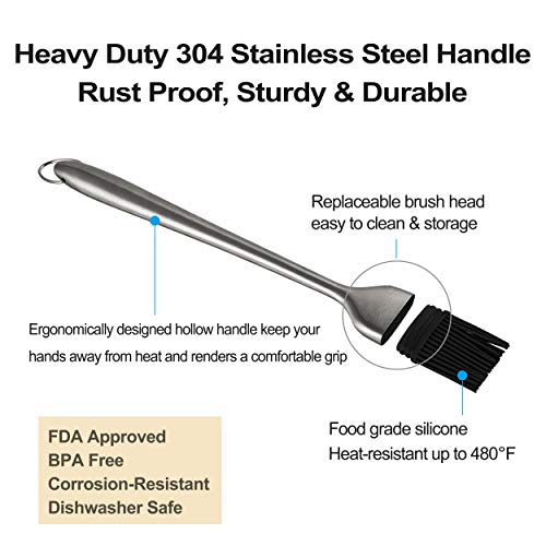 VOXLOVA Basting Brush Set - 12 & 8 Inch Premium 304 Stainless Steel Handles Silicone Bristles Pastry Brush with Replaceable Brush Heads, Cooking Baking BBQ Grill Pastry Brush - Thumbnail 3