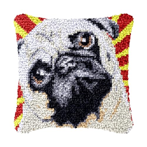 Image of bositigo Dog Latch Hook Pillow Kit for Adults & Kids, DIY Pre-Printed Canvas Craft, 17x53 Inch Decorative Cover for Sofa Cushions, Bedroom Decor (Dog Pattern 37)