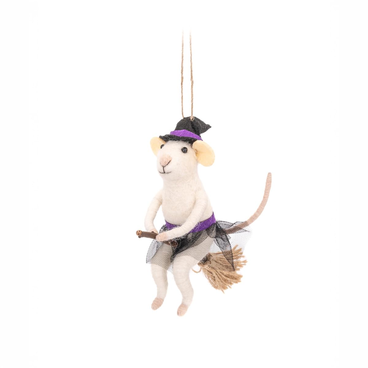 Sass & Belle Mouse Witch Broomstick Flying Felt Halloween Hanging Decoration Fun