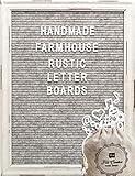 Large Gray Felt Letter Board with Rustic White Wood Farmhouse Vintage Frame and Stand by Felt...
