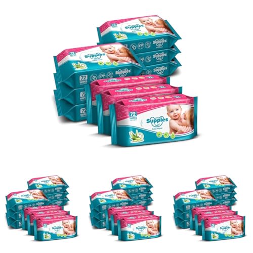 Image of Amazon Brand - Supples Baby Wet Wipes | 648 Wipes | 72 Wipes x 36 Packs | Enriched With Aloe Vera and Vitamin E | Alcohol-free and Paraben-free | Pure Water-Based Formulation