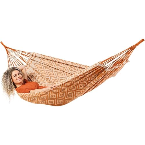 The Relax Company Hamaca para 1 persona, 100% algodón, 300 x 140 cm, color naranja, soporta hasta 120 kg, para jardín, balcón e interior
