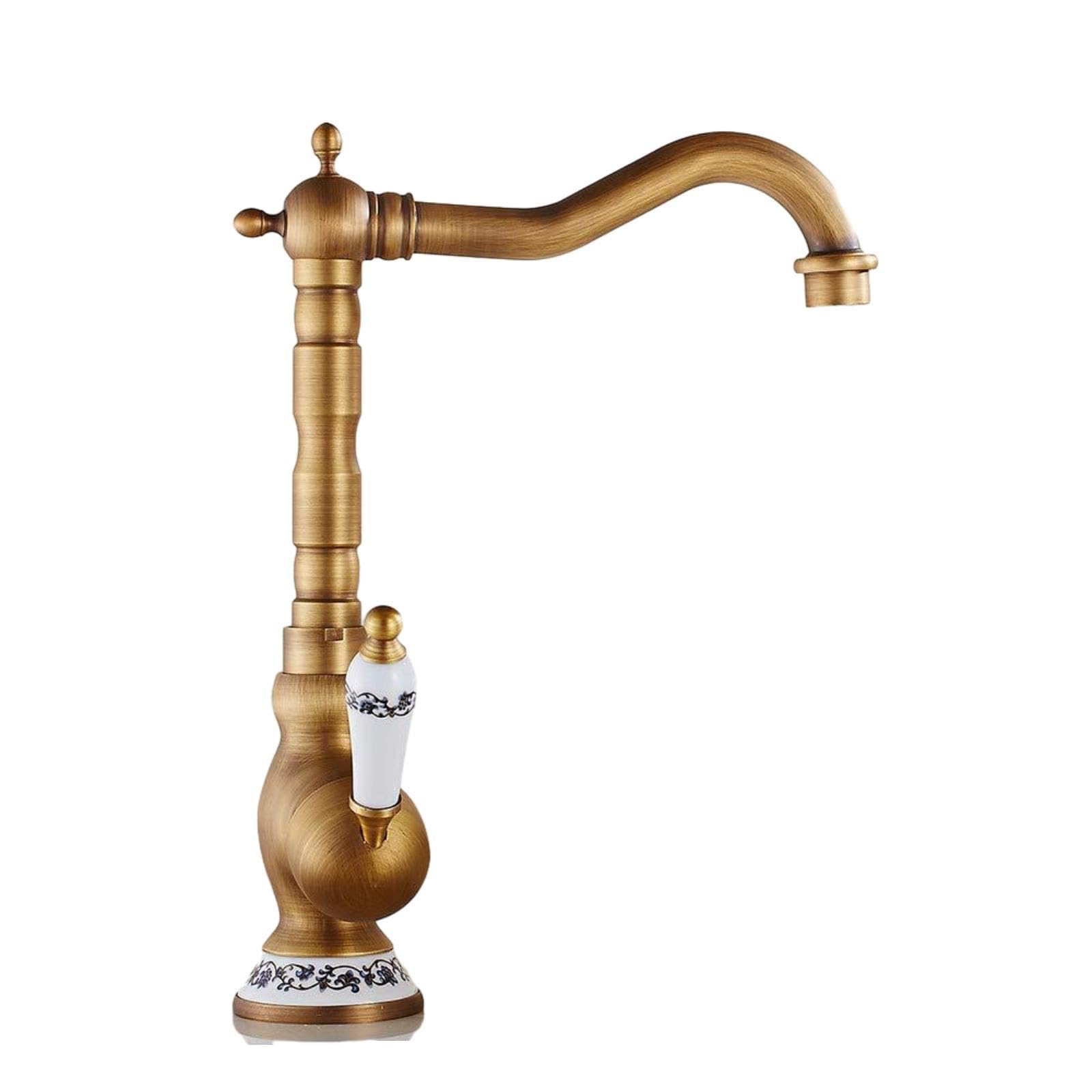ZYCHSJXA Sink Taps Kitchen Double Handle Hot and Cold Faucet Full Copper Vegetable Dishwashing Basin Swivel Ceramic Gourd