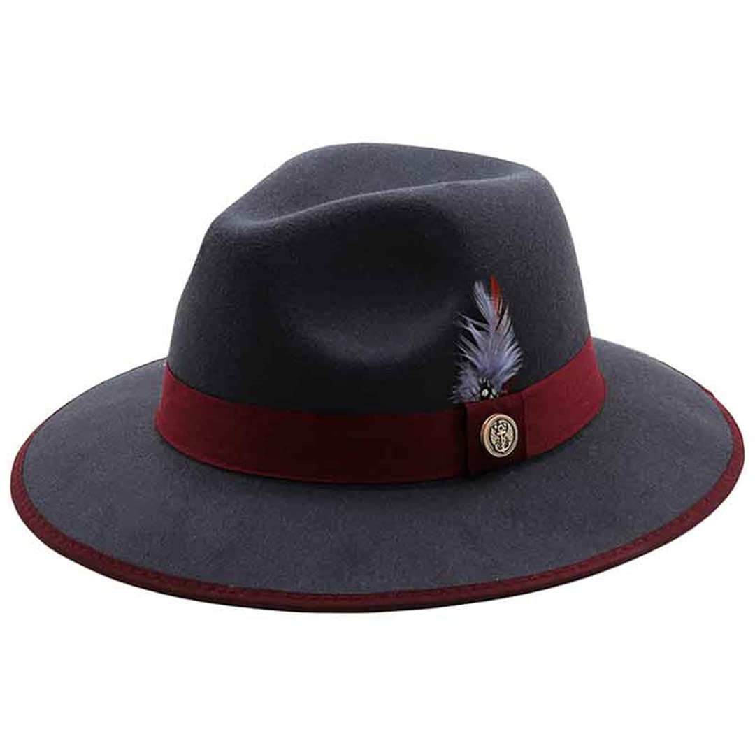 LYGBAOFUL Cappello Fedora in Feltro di Lana a Tesa Larga da Uomo con Cinture di Piume Cappello a Cilindro Jazz da Chiesa da Matrimonio
