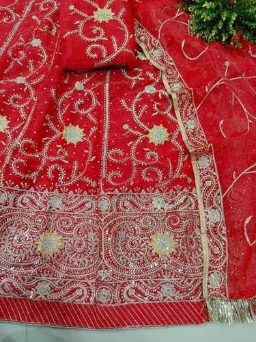 Image of Fancy Heavy Embroidery Work Shimmer Silk Semi-stitched Rajputi Poshak For Women Rajasthani Lehenga Choli