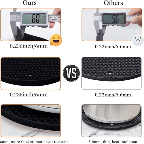 Image of 4 Pack Silicone Trivet Mats, 9 Inch Flexible Heat Resistant Silicone Hot Pads Pot Holders for Kitchen Counter, Round Trivets for Hot Dishes - Potholders Jar Opener(Black)