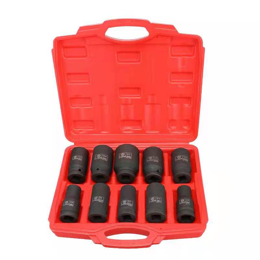 10tlg. Vielzahn Schlagschrauber-Nüsse 17-41mm 12-Kant Nüsse 3/4'' Kraft-Steckschlüssel-Einsatz Set, 32*30*8cm