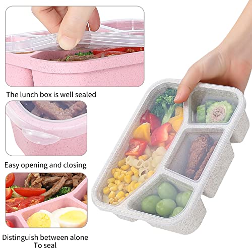 Buluker 4 Pack Bento Lunch Box Set 4 Compartment Food Storage Containers Wheat Straw Meal Prep Lunch Box Plastic Food Storage Containers, Microwave And Dishwasher Safe (4 Compartment) #TOP2
