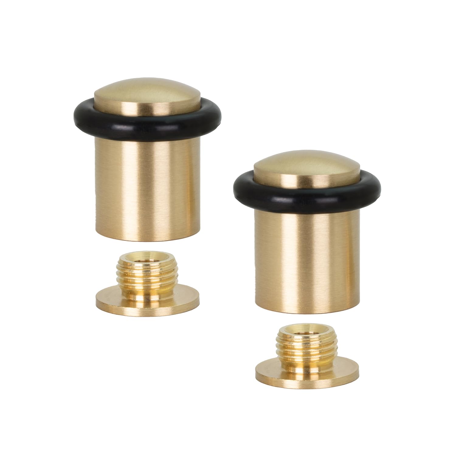 EVI Herrajes | Pack of 2 Brass Door Stops| Ø20 x 29mm| Leather Finished brass, Black natural Silicone Rubber| Threaded Base, includes Screws & Expansion Plugs| I-108