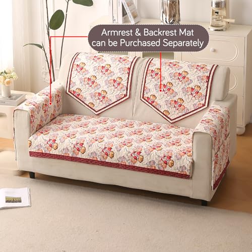 Image of HOKIPO 'Florentina Series' Premium Holland Velvet Sofa Cover Mat for 2 Seater Sofa with Foam Filling for Extra Softness, Anti-Slip Backing, Autumn Cream (IN-879-V3)