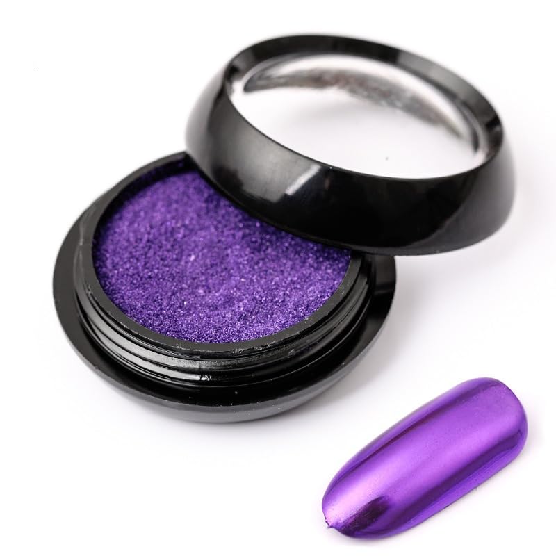 Chrome Nail Powder, Metallic Mirror Holographic Nail Glitter Chrome Powder Reflective Glossy Nail Powder Pigment Manicure for Nail Art DIY Decoration (10 Purple)
