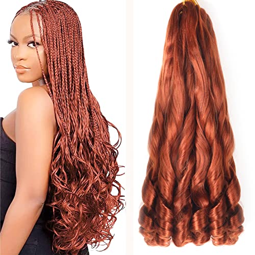 French Curly Braiding Hair 22 Inch 8Pack/lot Ginger Color Loose Wavy Spiral Curl Braids Crochet Hair Deep Wave Synthetic Extensions Pre Stretched Bouncy Braiding Hair wave (350#)